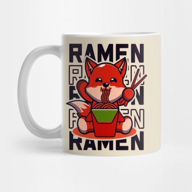 Fox with Ramen, Kawaii Cute Japanese noodles design by laverdeden